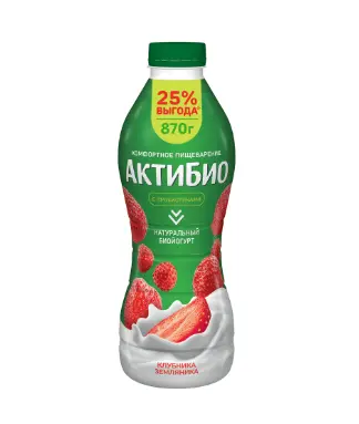 Йогурт питьевой Актибио клубника-земляника 1,5% 870 г